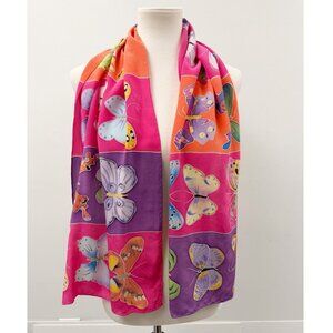 Whimsical Butterflies Bright Multicolor Scarf Hand Rolled 56" X 15"